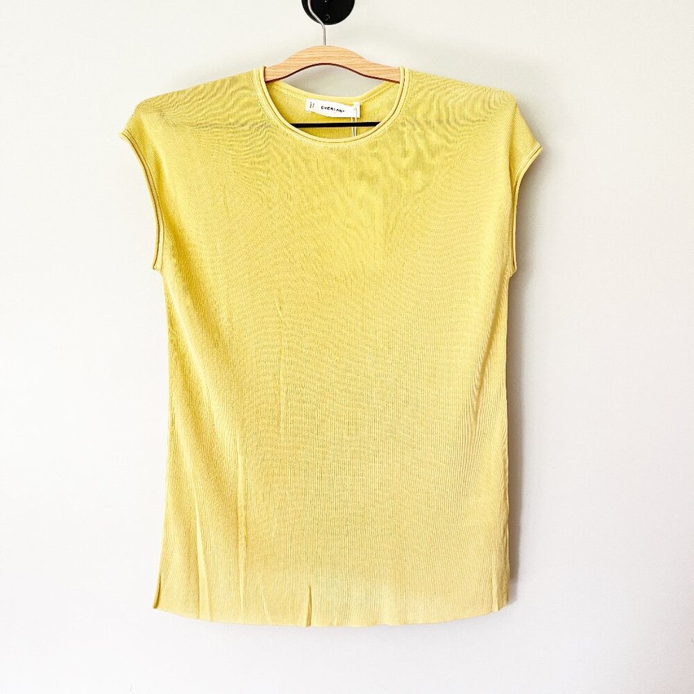 Everlane Top Size XS Parsnip Yellow Slinky Knit‎ Cap Sleeve Blouse Crew Neck NWT